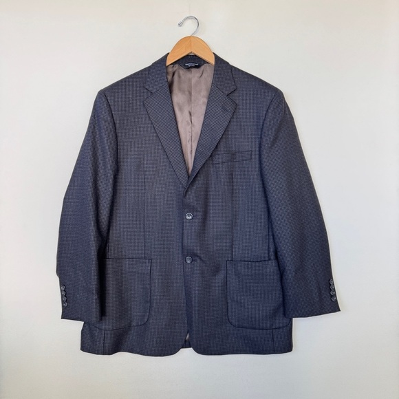 Pronto Uomo Couture Mens Wool Plaid Blazer Jacket Black 42R Business Formal Vent - Picture 1 of 11